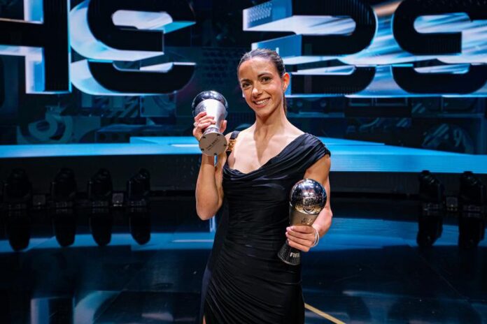 Aitana Bonmati with her The Best FIFA Women's Player of the Year award.