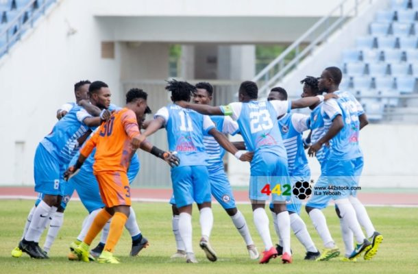 Berekum Chelsea players celebrate a win in the GPL
