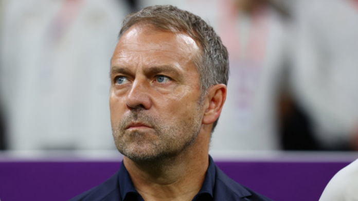 Hansi Flick on the touchline for FC Barcelona