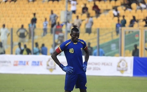 Hearts of Oak goalkeeper, Benjamin Asare, about to take a penalty kick in the Gbese Mantse Cup