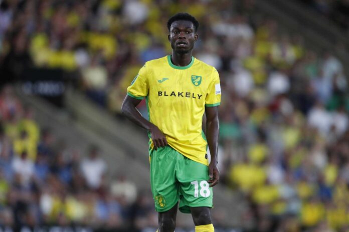 Forson Amankwah in action for Championship side Norwich City